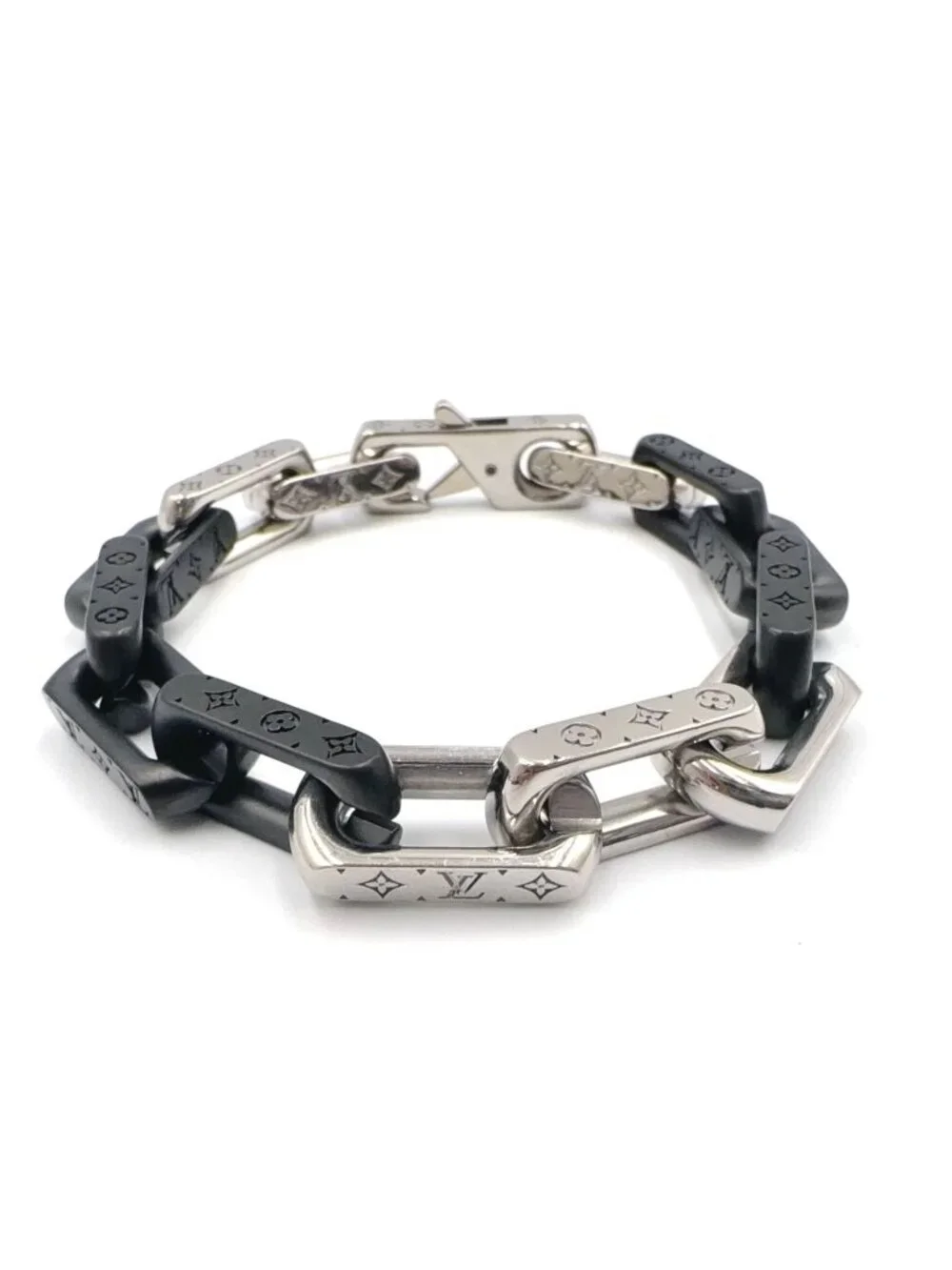 Louis Vuitton Bracelet Monogram Chain Metal Silver Black